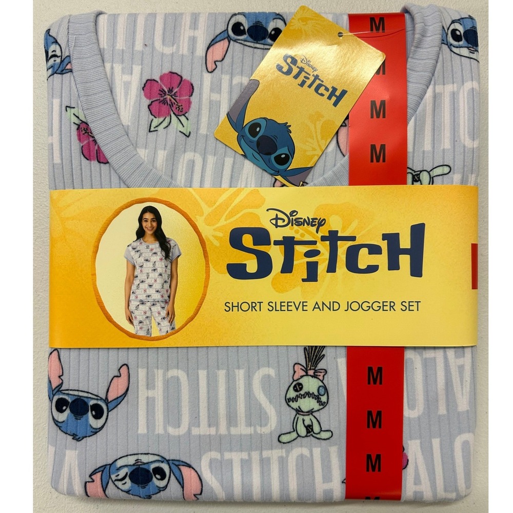 Disney Lilo & Stitch Short Sleeve and Jogger Pajama Set Blue Red Scrump NEW